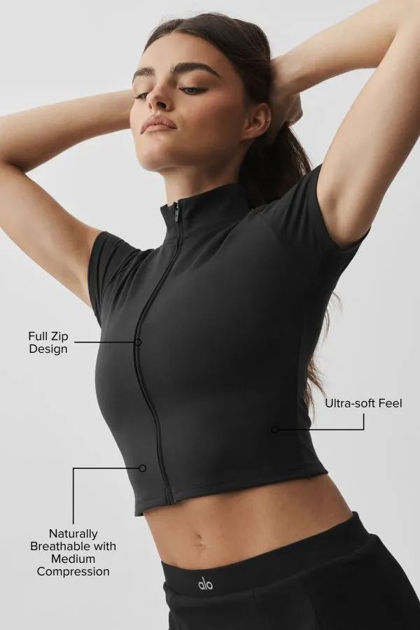 Haut manches courtes Softsculpt zip intégral - Noir