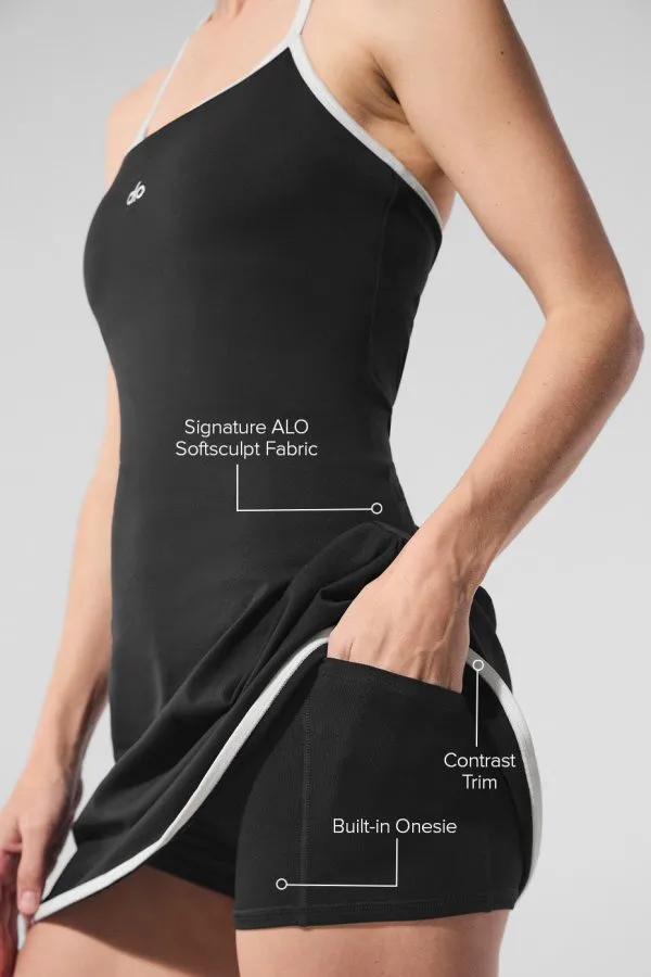 Softsculpt Neckholder-Tenniskleid - Schwarz/Weiß